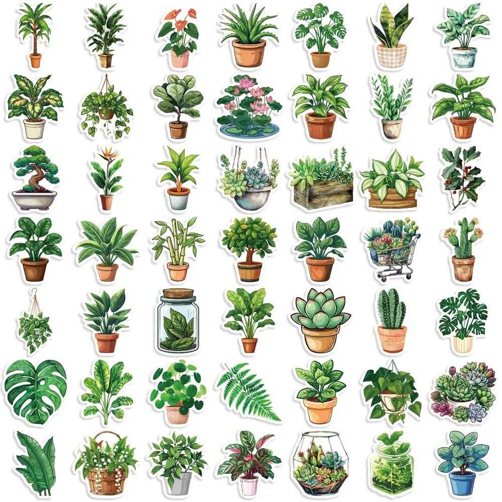 50pcs Cute Plants Green Aesthetic Stickers DIY Decoration Fridge Notebook Bike Phone Suitcase Cartoon Sticker PVC Wall Stickers