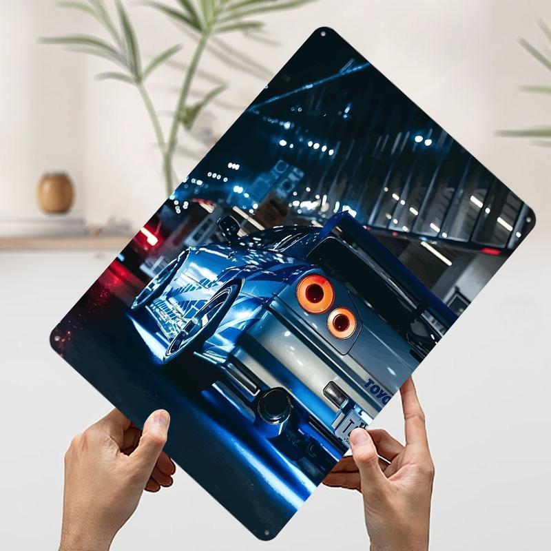 Blue Sports Car Skyline R34 Rear View Printed Poster Customized Wall Art Retro Vintage Metal Tin Signs for Home Bar Accessories