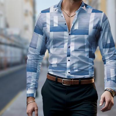 Chemises à manches longues imprimées en grille pour hommes Cardigan décontracté Nouvelles chemises de mode de vacances à boutons