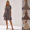 New Summer Bohemian Dress Short Sleeve V-Neck Vacation Casual Women's Medium and Long Dress