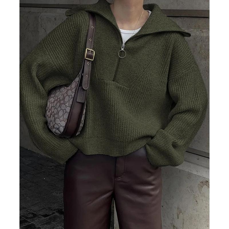 Neformální pletený venkovní kabát svetry dámský svetr podzim zima móda volný dlouhý rukáv poloviční zip klopa pulovr svetr