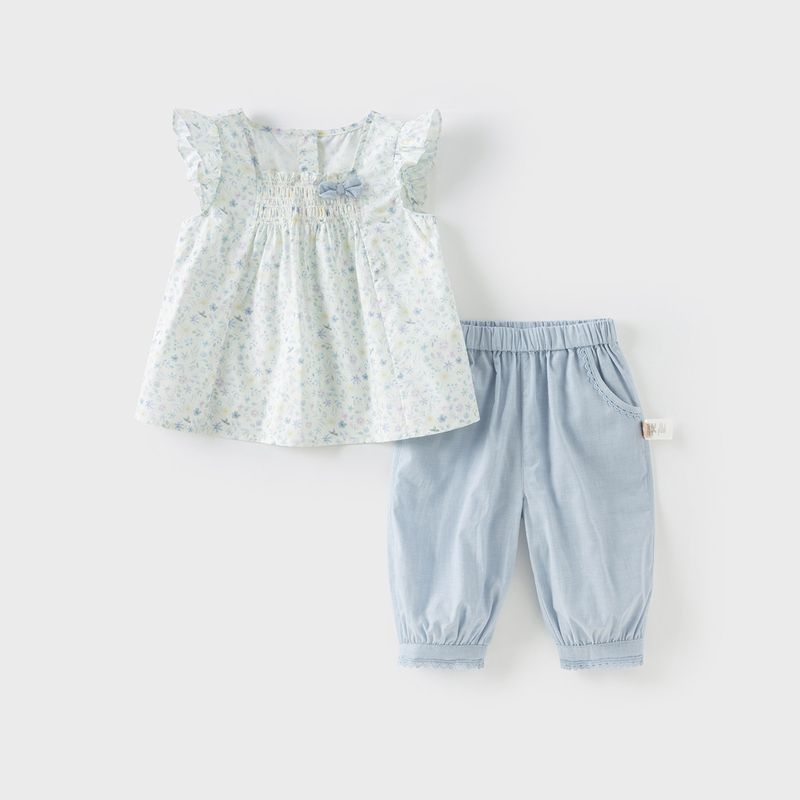

David Bella Nine-Point Pants Set 2026 Summer New Style Sweet Floral Two-Piece Set for Girls and Babies, Pure Cotton Thin Style Small Floral Print [Ready in Stock] 90
