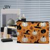 Festive Canvas Makeup Organizer Storage Bag, with Halloween Pumpkin Ghost Print, Smooth Portable Miscellaneous Item Bag Zipper for Travel Cosmetic