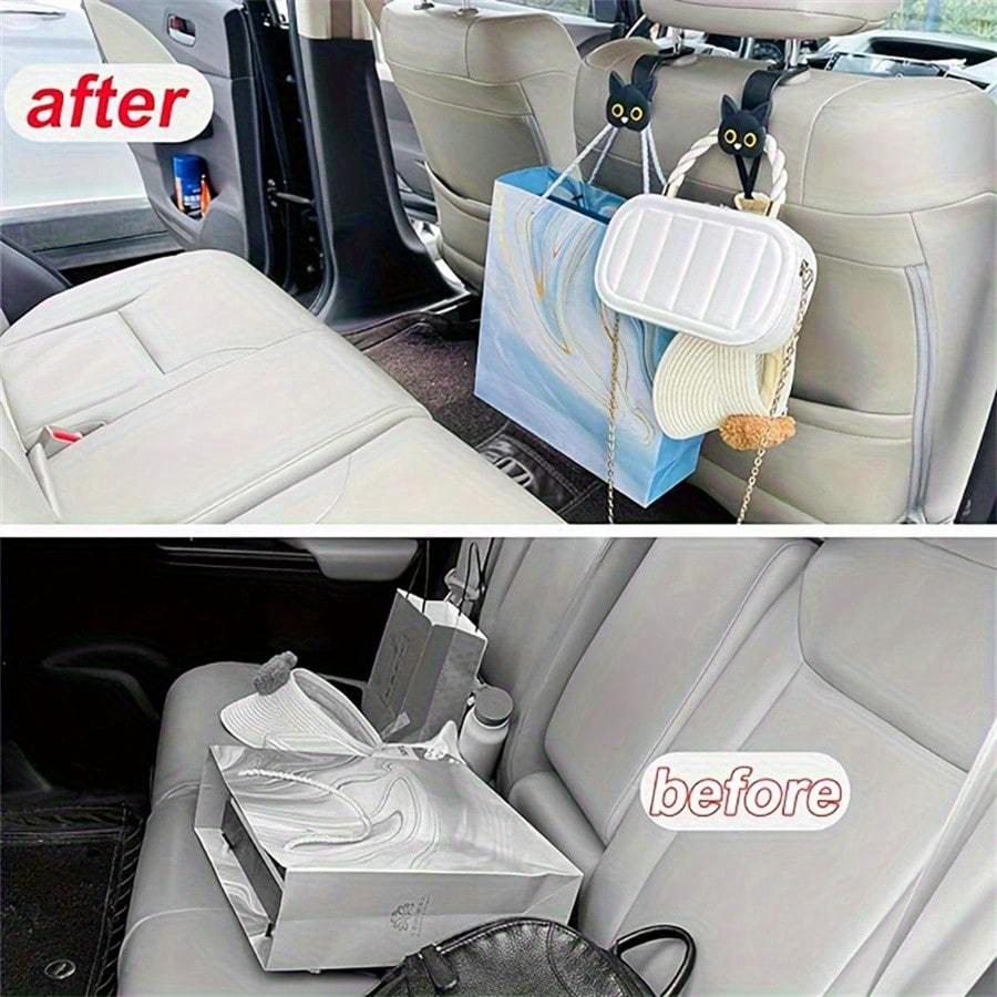 1 Stück 3D Cartoon Katze Autositz Kopfstütze Haken Aufhänger Universal Fahrzeug, Auto Aufbewahrungsorganizer für Handtasche Geldbörse Mantel, Niedliche Dinge für Autos