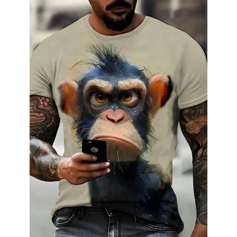 3D Cartoon Style Monkey Pattern Print T-shirt For Men/Women Hip Pop Trend Short Sleeve T shirt Top Summer Street Personality Tee