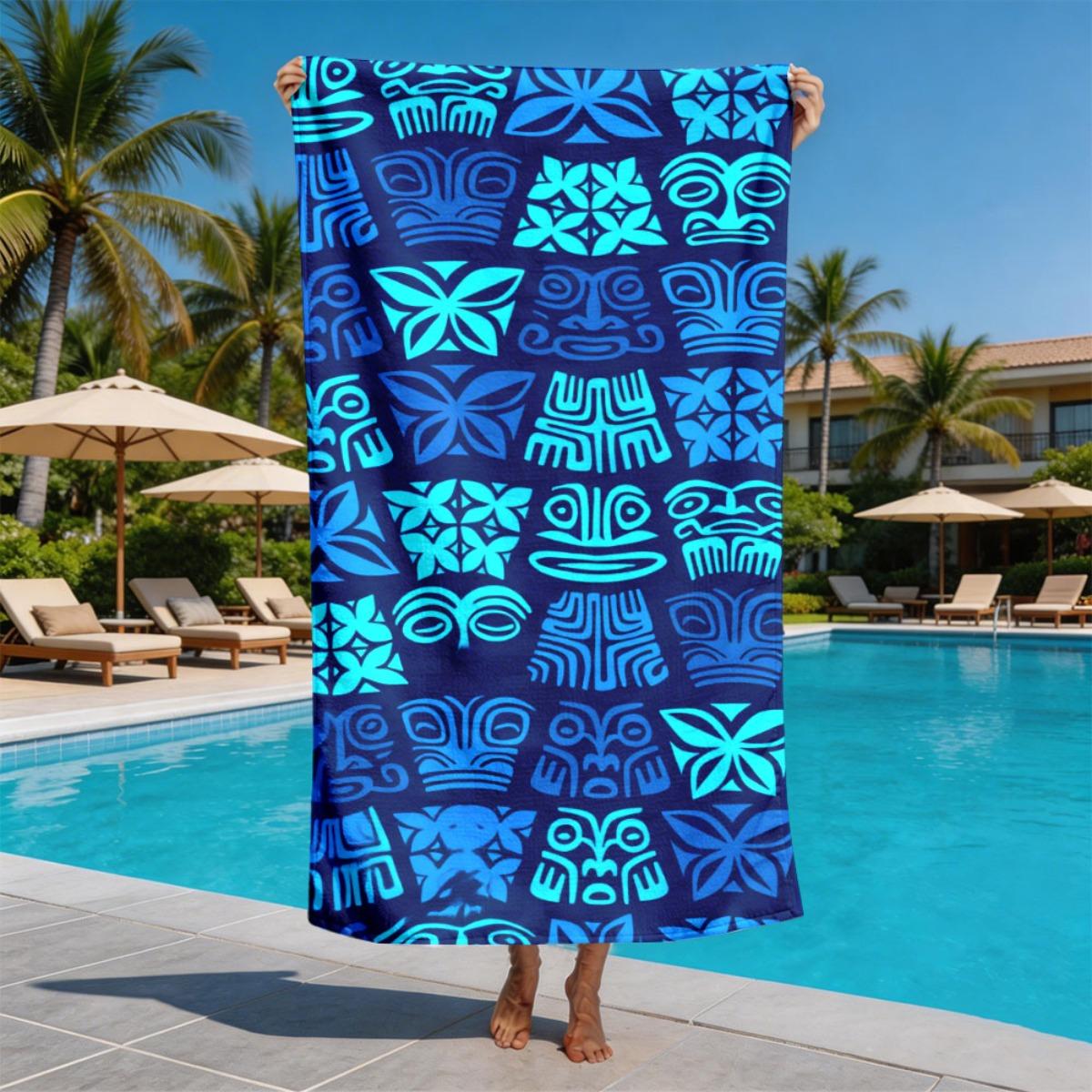

Bohemian style blue patterns polyester microfiber beach towel is highly absorbent, suitable for swimming and beach outings W30*H60(CM)