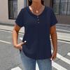 Women’s Short Sleeve Blouse with V Neck and Decorative Buttons Loose Fit Casual Top for Daily Wear