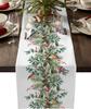 Christmas Bird Pine Leaf Table Runner Watercolor Printed for Christmas Dinner Party Decorative Festive Charming High Quality
