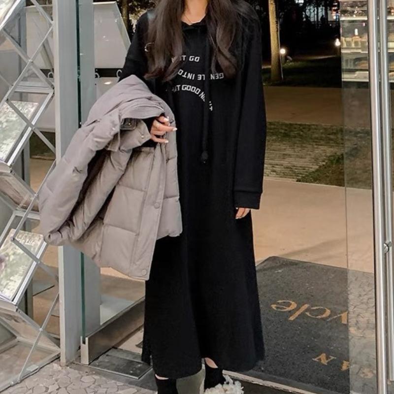 Women's Fashion Fall Winter Long Sleeve O-Neck Loose Waistline Casual Dresses
