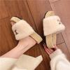 Fashion slippers women's non-slip thick bottom new one-word cotton slippers women's cloth 2025 Mao Mao keeps warm and increases height in autumn