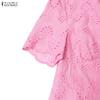ZANZEA Women Elegant Crochet Patchwork Casual V-neck Short Sleeve Dress