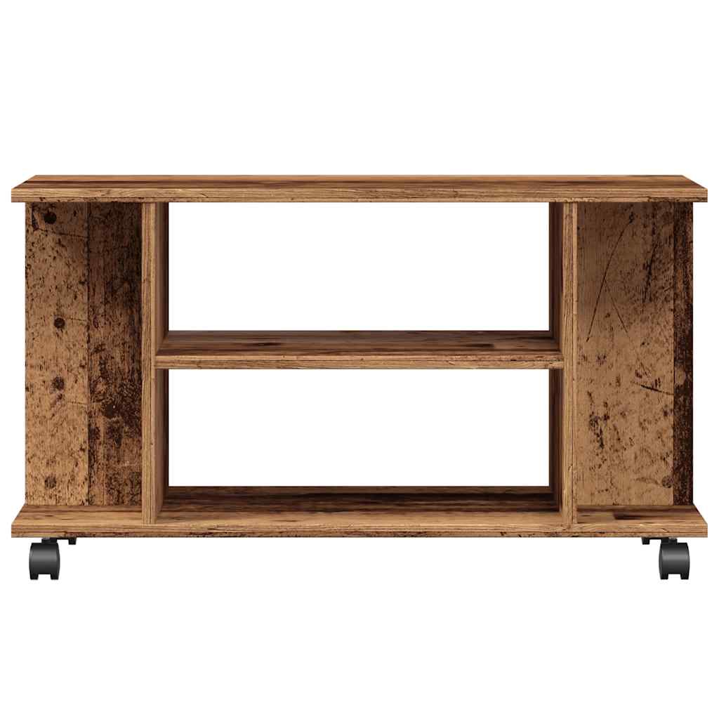 TV Stand with Casters Rustic Wood Look 80 X 40 X 45 Cm Engineered Wood