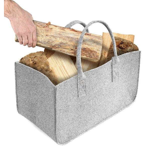 Firewood Log Carrier Tote Bag, HomeYoo Felt Foldable Firewood Holder Basket, Large Capacity Fireplace Wood Stove Accessories with Handle (Grey)