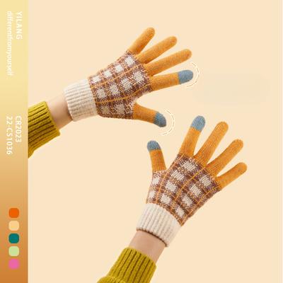 Winter Touchscreen-Handschuhe für Damen im Herbst und Winter Warm Plus Samt Gestricktes Garn Niedlich Reiten Verdickt Paar Studenten