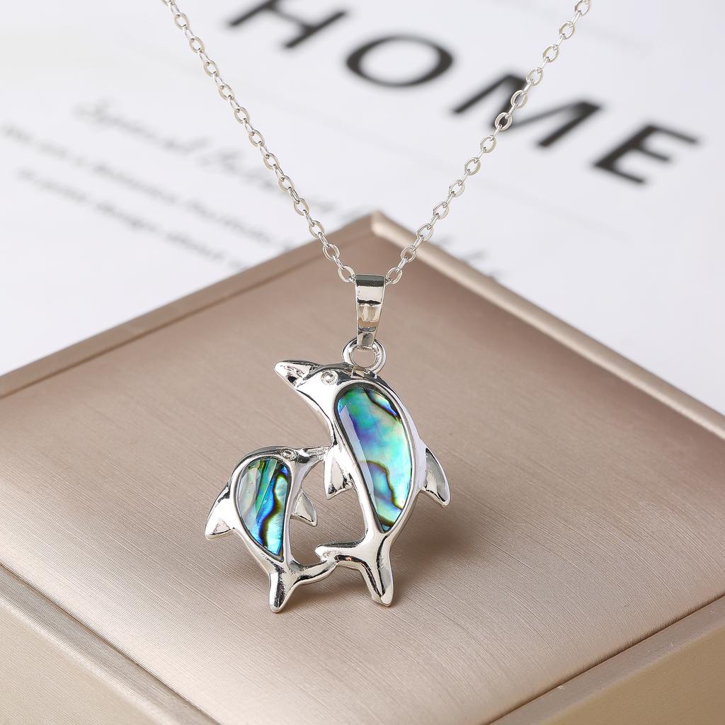 Trendy Marine Animal Dolphin Necklace Gold Copper Plated Abalone Shell Dolphin Choker Minimalist Beach Zircon for Women Gift