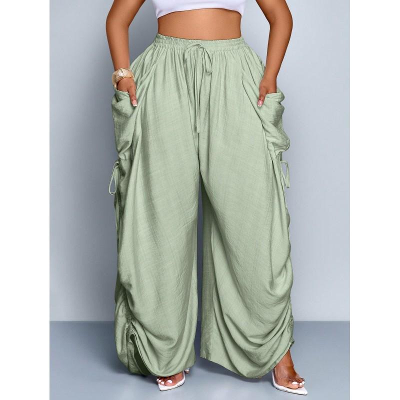 Womens High Waist Loose Drawstring Lantern Pants Casual Trousers