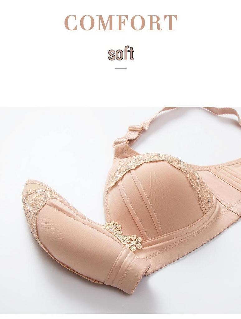 Shantou Women's Wire-Free Red Bra: Thin, Plus Size, Middle-Aged & Elderly, Adjustable, Side Support for Underarm Fat.