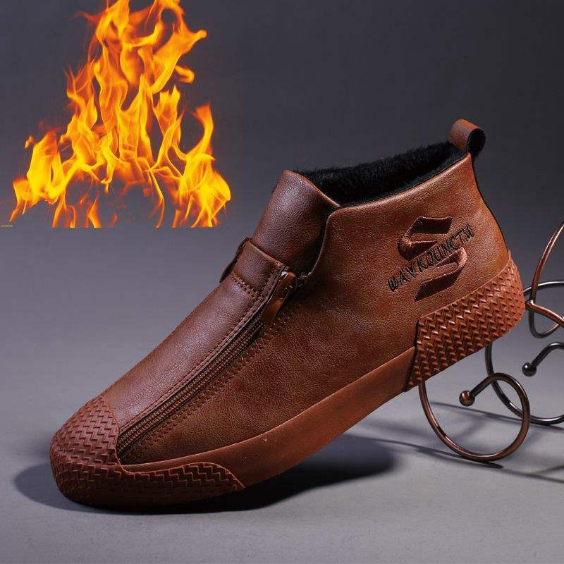 

Men s shoes cotton shoes autumn and winter shoes men s trendy shoes 2025 new velvet men s casual leather shoes thermal shoes Martin boots 44