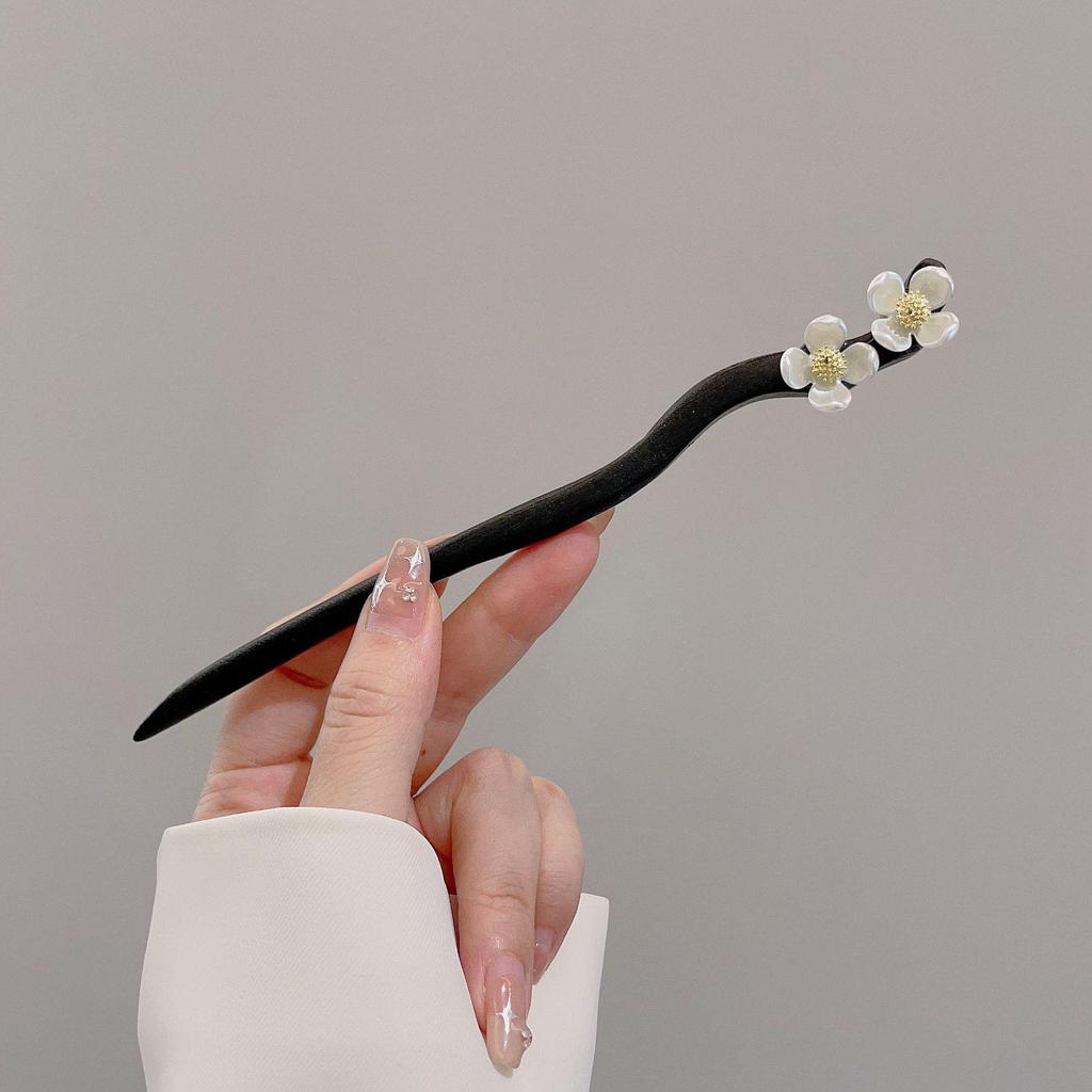 High-End Chinese Wooden Hairpin with Tassels – Ancient Style Ebony Faux for Women