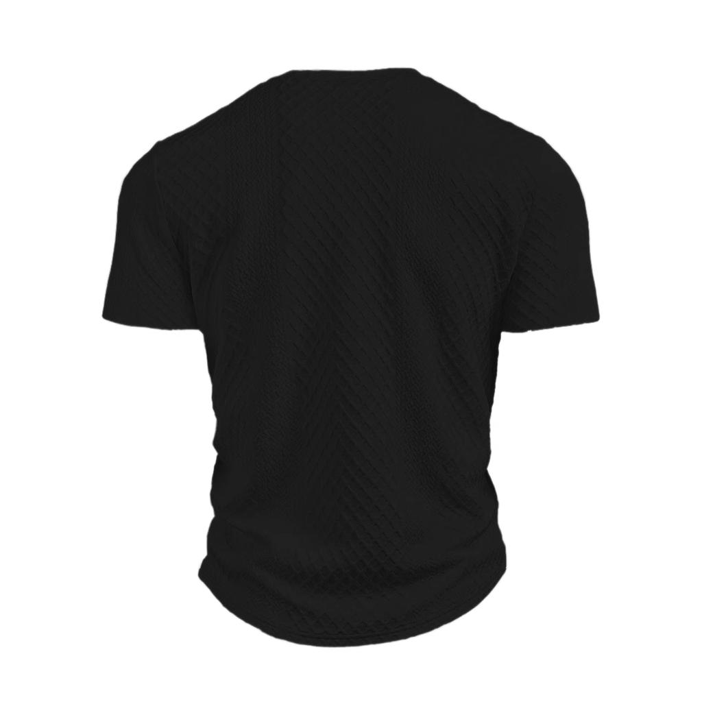 Herren Sommer Freizeit Einfarbig Stoff Rundhals Offener Schlauch Knopf Kurzarm T-Shirt Tops