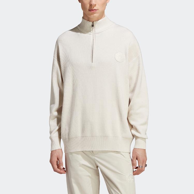 Adidas Originals Trefoil Club Knit Pullover Sweater With Solid Color Logo Men Tops Alumina-Brown IA2480