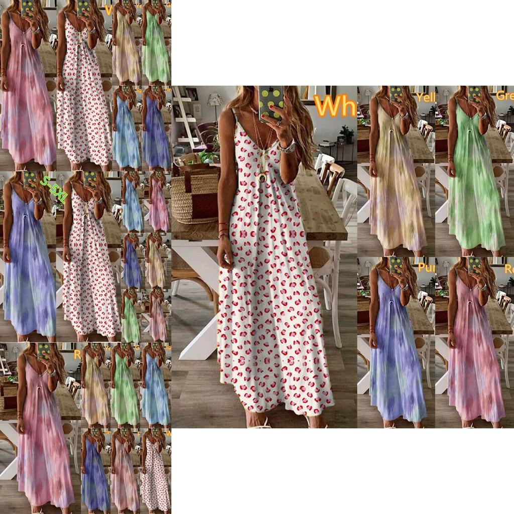 Women's Boho Floral Strappy Dress Oversized Maxi Kaftan For Summer Beach Parties