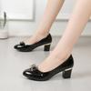 2025 Women's Dress Shoes Patent Leather High Heel Shoes Medium Heel Office Women's  Metal Bow