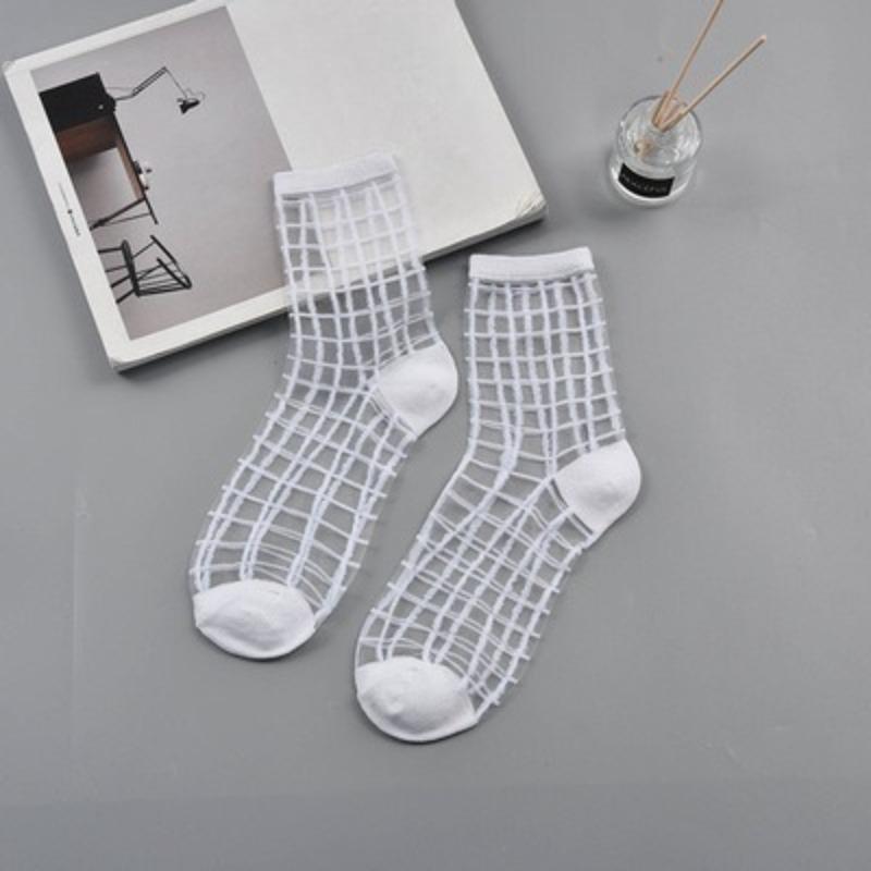Women Ladies Spring Thin Classic Boat Socks Summer Breathable Plaid Stripes Dots Transparent Women Crystal Silk Japanese Socks