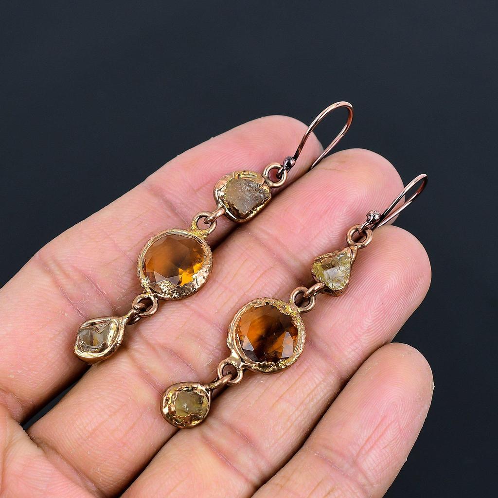 Citrine Earrings, Copper Electroformed Gemstone Jewelry, Handmade Earrings, For Thanksgiving