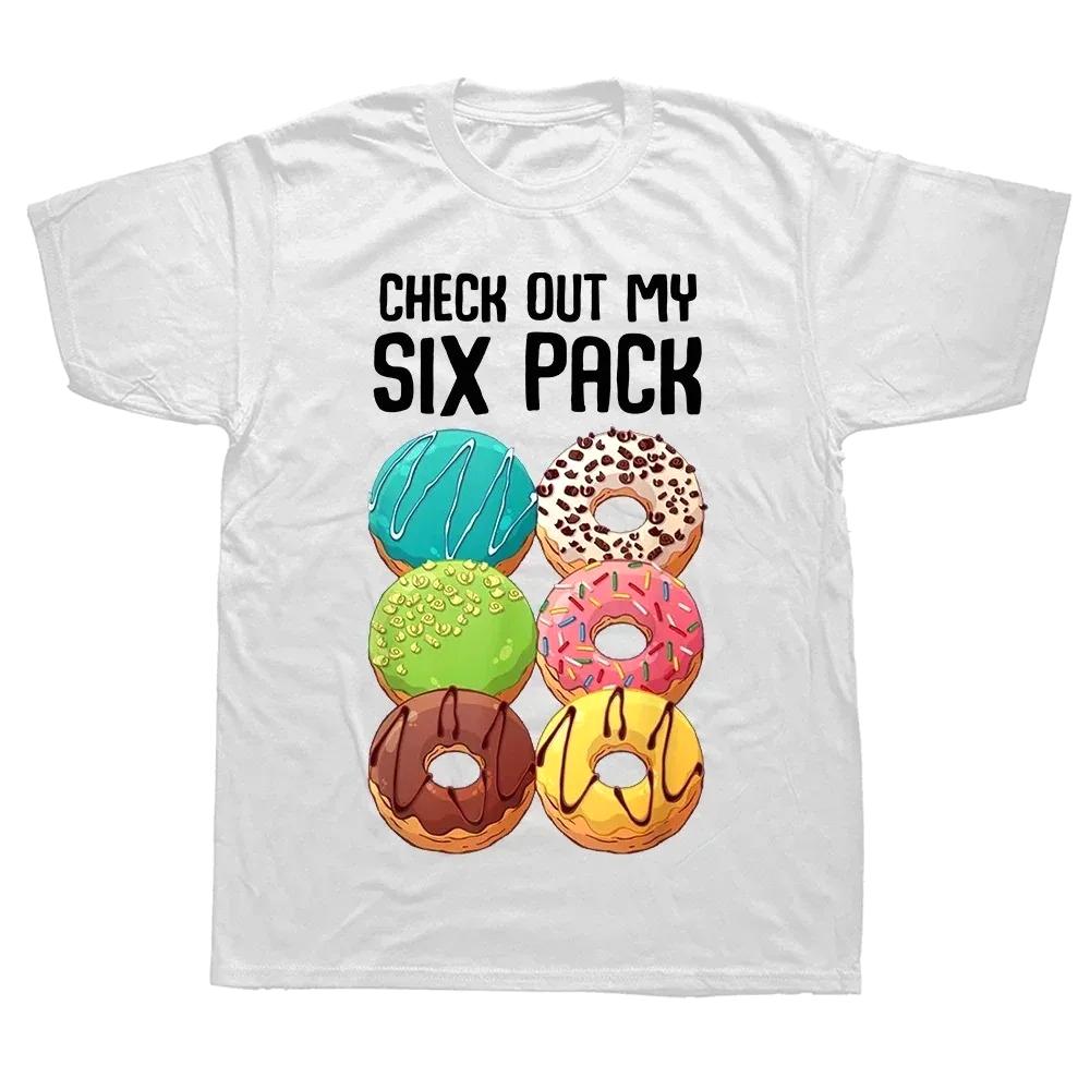Women Funny Donut Check Out My Six Pack Graphic T Shirt Summer Casual Short Sleeve Humor Gym Streetwear Gift Tops Clothing
