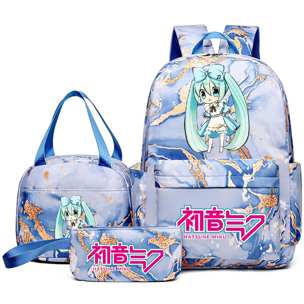 3Pcs/set Anime Hatsune Miku Printed Backpack Handbag Pencil Case for Teenager Student Bookbag Schoolbag Women Large Capacity Waterproof Travel Bag