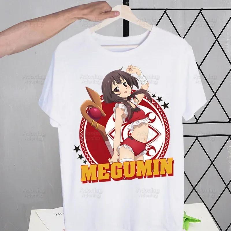 KonoSuba Megumin Kono Subarashii Kazuma Tshirts Men Shirt Harajaku Mens Clothing Summer Streetwear Casual Tee Short Sleeve Tops