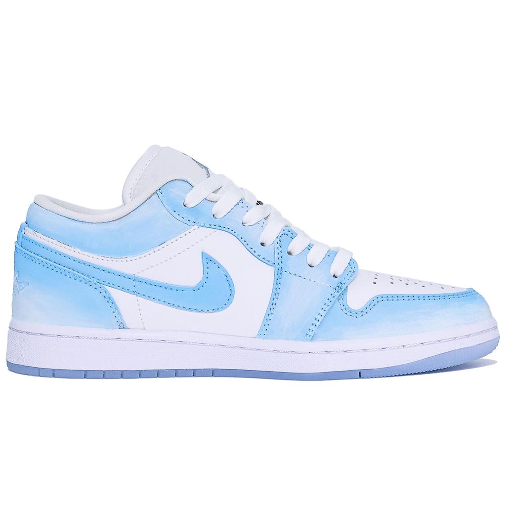Jordan Air Jordan 1 Abrasion Resistant Breathable Low Top Vintage Basketball Shoes Unisex White Blue DC0774-105(Team1083-)
