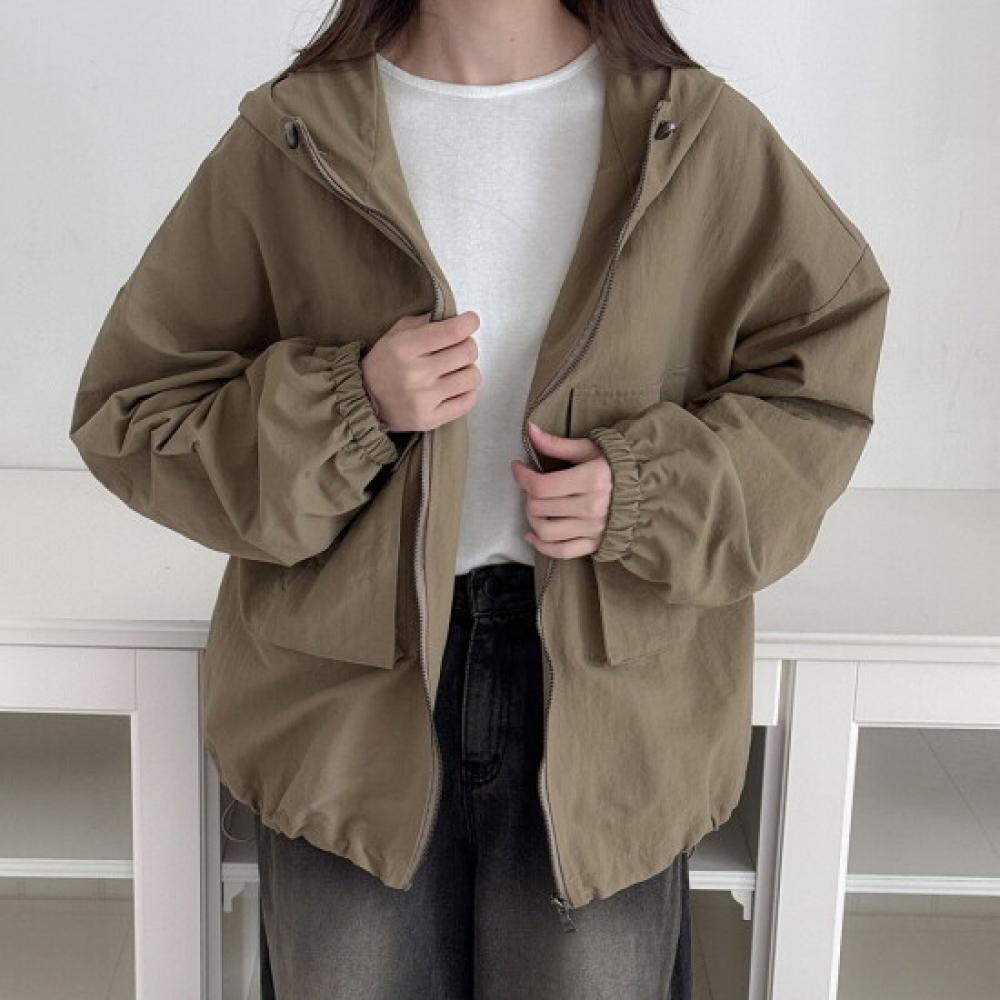 New Arrivals Open Run Women Hooded Jacket Big Pockets Adjustable Hem Loose Fit Z