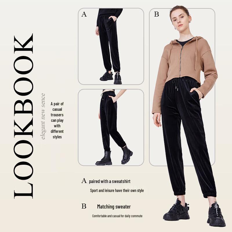 Navigare Women's Plush Velvet Elastic Cuff Casual Pants