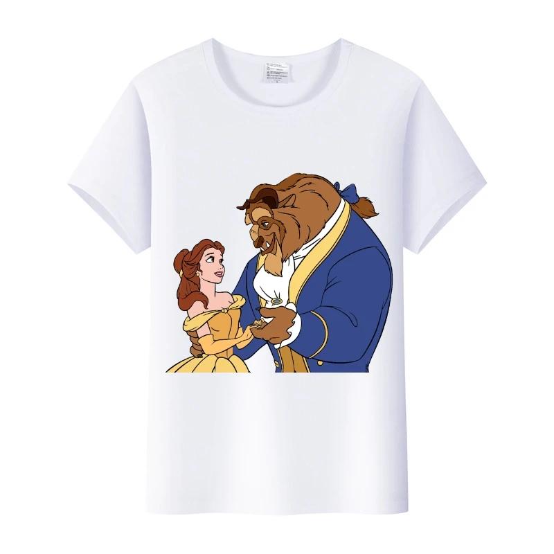 Cartoon Princess Summer Short Sleeve Tee Beauty and The Beast Tops Shirts T-Shirts Sweet Clothes Blouse Unisex