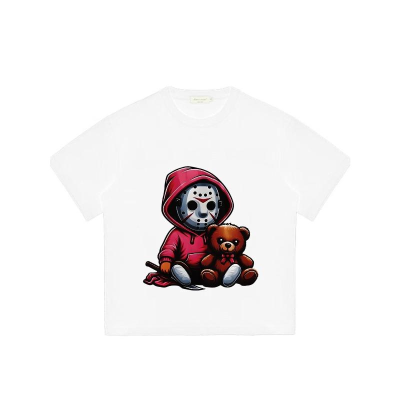 Black T Shirt With Jason Voorhees And Teddy Bear Graphic For Casual Wear