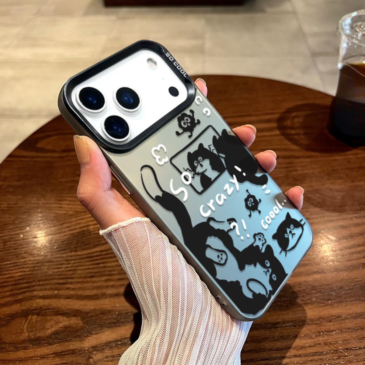 

Забавный чехол для телефона с рисунком кота Так Сумасшедше для iPhone 15 14 13 - Юмористическая Защитная Крышка GALAXYS24 чёрный