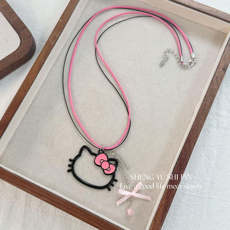 Мультяшная подвеска-голова Хелло Китти на цепочке Длинное украшение на шею Стиль милой крутой дерзкой девушки Цепочка на ключицы Цепочка на шею Аксессуары Женские