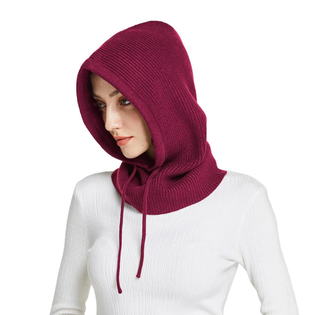 Cagoule tricotée en laine pour femme et homme, écharpe à capuche avec cordon de serrage, bonnet de protection du cou et du visage pour couple