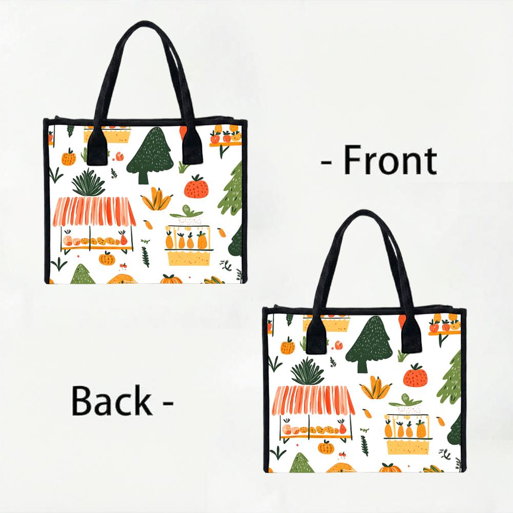 Cute Cartoon Print Canvas Tote Bag Casual Large Capacity Handbag for Daily Use