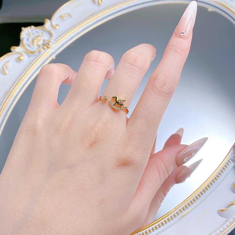 Luoxi Temple Jewelry S925 Sterling Silver Zodiac Horse Ring with Diamond Inlay