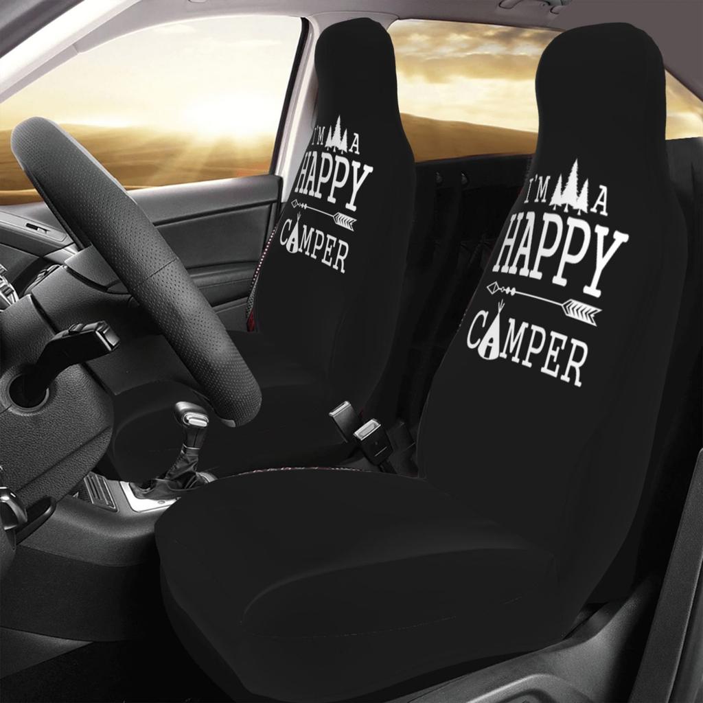 Happy Campers Textmuster 2 Stück Bezüge Vordere Autositz Universal Schutzpolsterbezug Sattelkomfortbezüge Passen auf die meisten Autos