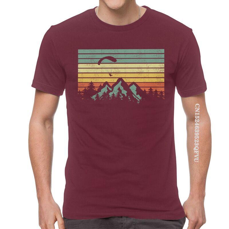 Herren Vintage Gleitschirmsegel Über Bergen T-Shirts EMO Männer Gleitschirmflieger Paramotor Liebhaber T-Shirt Baumwolle Übergroßes T-Shirt