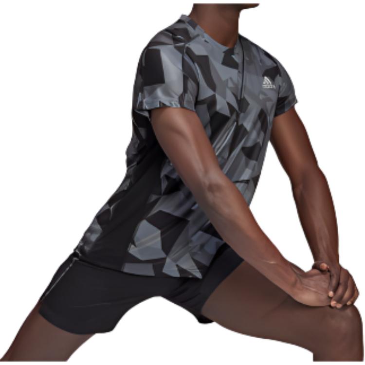 adidas Own The Run T-Shirt Camouflage-Print Schnelltrocknendes Trainings-Lauf-Kurzarm-T-Shirt Herren Oberteile Grau GK8161