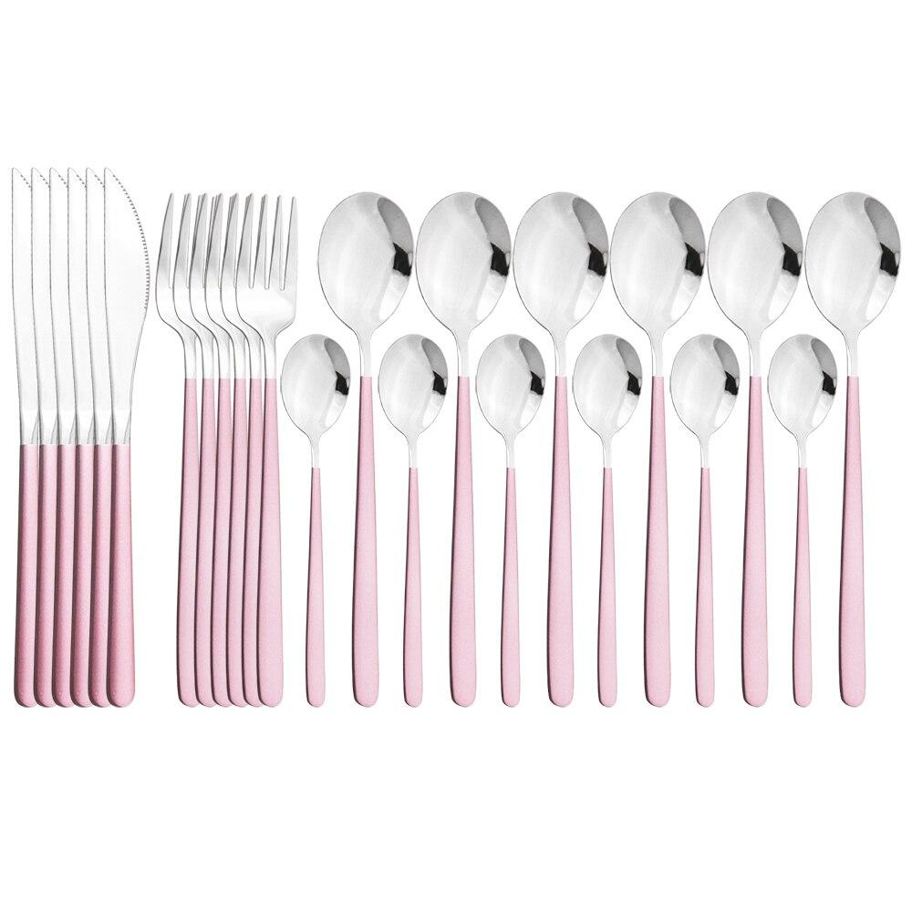 Pink Gold Cutlery Set 18/10 Stainless Steel Dinnerware Set 24Pcs/Set Knives Fork Spoon Dinner Flatware Set Kitchen Tableware Set