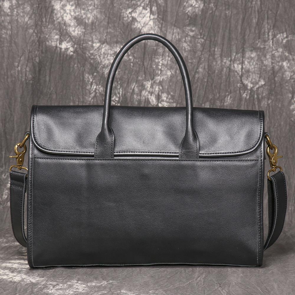 Men S Business Commuter Briefcase First Layer Cowhide Business Trip Office Laptop Bag Genuine Leather File Bag чёрный
