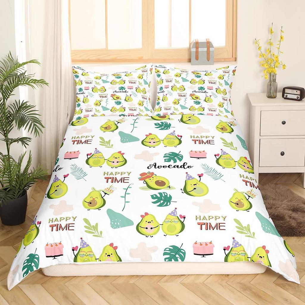 Cartoon Avocado Duvet Cover Three-Piece Set Funny Pattern Bedding Set With Pillowcase