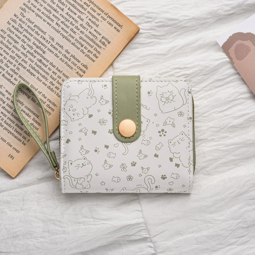 Japanische Niedliche Kätzchen Damen Kurze Geldbörse mit Reißverschluss Münzfach und Kartenhalter