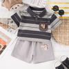 Cartoon Dinosaur Embroidery Children's Polo Set Boys' Striped Casual Breathable Two-piece Set